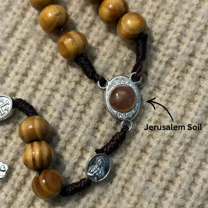 Handmade Olive Wood Rosary With Holy Soil