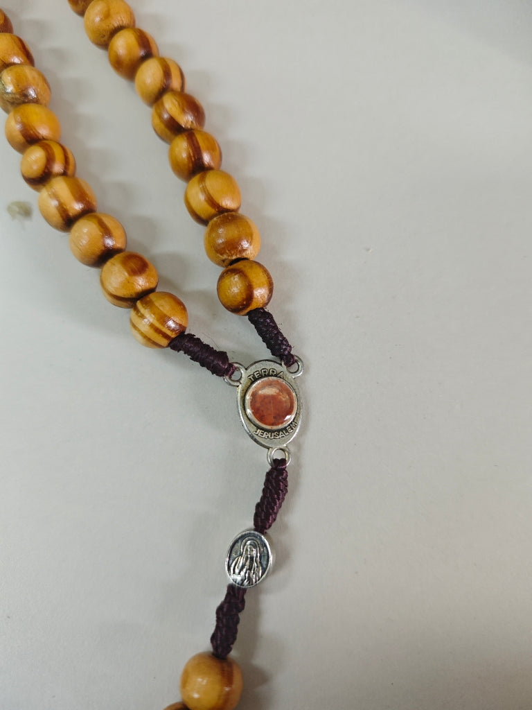 Olive Wood Rosary With Holy Soil