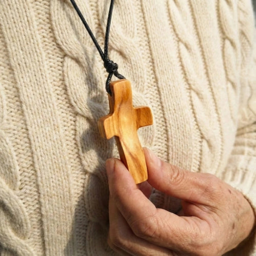 Solid Olive Wood Cross Necklace