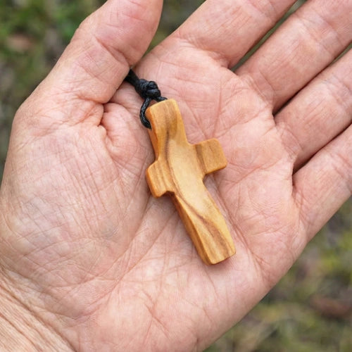Solid Olive Wood Cross Necklace
