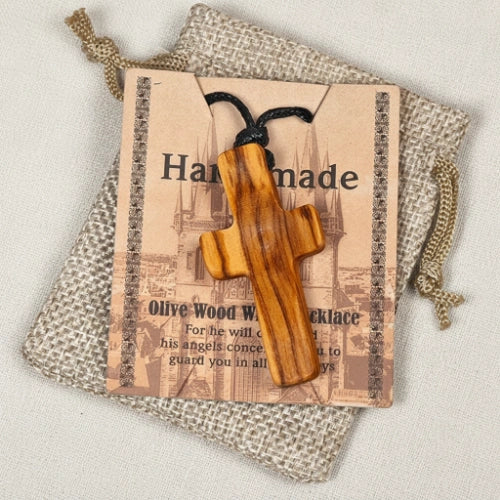 Solid Olive Wood Cross Necklace